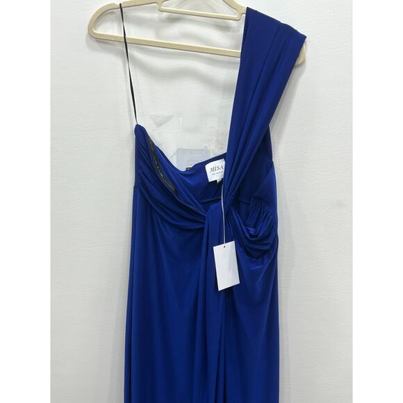 NWT Misa Los Angeles Womens Knotted Twist Evening Dress One Shoulder Blue Size L - Picture 5 of 12